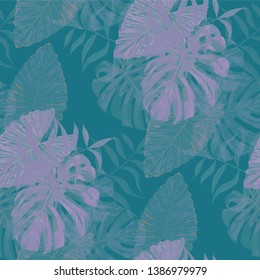 Palm Pattern. Seamless Pattern with Leaves of jungle Trees. Retro Texture for, Paper, Wallpaper, Curtain. Tropical Palm Pattern.