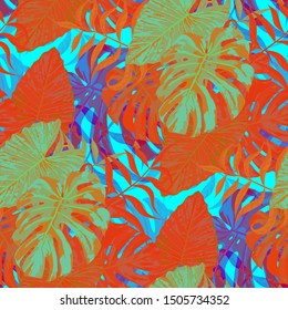 Palm Pattern. Seamless Pattern with Leaves of jungle Trees. Trendy Texture for, Cloth, Curtain, Wallpaper. Tropical Palm Pattern.