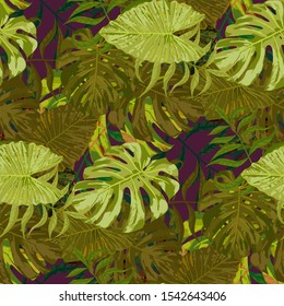 Palm Pattern. Seamless Pattern with Leaves of jungle Trees. Vintage Texture for, Shirt, Cloth, Paper. Tropical Palm Pattern.