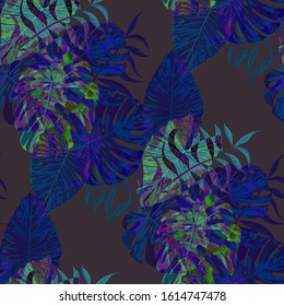 Palm Pattern. Seamless Pattern with Leaves of jungle Trees. Vintage Texture for, Paper, Underwear, Curtain. Tropical Palm Pattern.