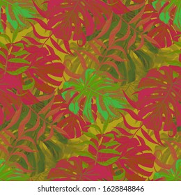 Palm Pattern. Seamless Pattern with Leaves of jungle Trees. Modern Texture for, Fabric, Shirt, Swimwear. Tropical Palm Pattern.