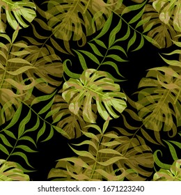 Palm Pattern. Seamless Pattern with Leaves of jungle Trees. Retro Texture for, Shirt, Paper, Wallpaper. Tropical Palm Pattern.