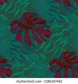 Palm Pattern. Seamless Pattern with Leaves of tropical Trees. Trendy Texture for, Paper, Cloth, Wallpaper. Tropical Palm Pattern.