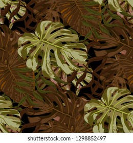 Palm Pattern. Seamless Pattern with Leaves of tropical Trees. Vintage Texture for, Paper, Underwear, Swimwear. Tropical Palm Pattern.