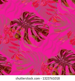 Palm Pattern. Seamless Pattern with Leaves of tropical Trees. Vintage Texture for, Wallpaper, Paper, Tablecloth. Tropical Palm Pattern.