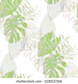 Palm Pattern. Seamless Pattern with Leaves of tropical Trees. Modern Texture for, Tablecloth, Swimwear, Curtain. Tropical Palm Pattern.