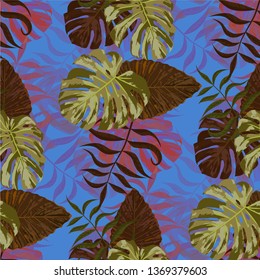Palm Pattern. Seamless Pattern with Leaves of tropical Trees. Retro Texture for, Dress, Cloth, Shirt. Tropical Palm Pattern.
