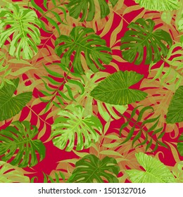 Palm Pattern. Seamless Pattern with Leaves of tropical Trees. Retro Texture for, Shirt, Tablecloth, Dress. Tropical Palm Pattern.