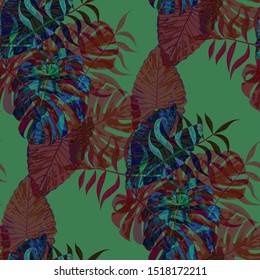 Palm Pattern. Seamless Pattern with Leaves of tropical Trees. Modern Texture for, Tablecloth, Shirt, Wallpaper. Tropical Palm Pattern.