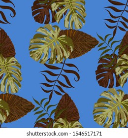 Palm Pattern. Seamless Pattern with Leaves of tropical Trees. Retro Texture for, Tablecloth, Underwear, Curtain. Tropical Palm Pattern.
