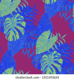 Palm Pattern. Seamless Pattern with Leaves of tropical Trees. Retro Texture for, Dress, Swimwear, Fabric. Tropical Palm Pattern.
