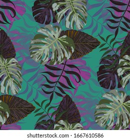 Palm Pattern. Seamless Pattern with Leaves of tropical Trees. Trendy Texture for, Fabric, Tablecloth, Curtain. Tropical Palm Pattern.