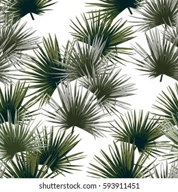 Palm pattern seamless tropical background. Vector coconut leaves allover floral colorful backdrop. Foliage paradise print for wallpaper.