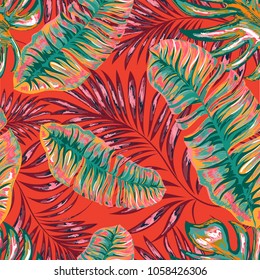 Palm pattern. Tree, jungle leaves.   Hand drawing.