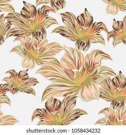 Palm pattern. Tree, jungle leaves and flowers.   Hand drawing.