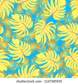 Palm. Pattern from tropical plant leaves. Jungle. Vector wallpaper, background.