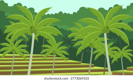 Palm Plains Bali Rice Flat Design Illustration