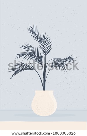 Palm In Pot. Boho Home Interior Decor. Birthday Card Template, Party Invitation.