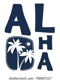 Palm print design with aloha slogan. Vector illustration design for fashion fabrics, textile graphics, prints.