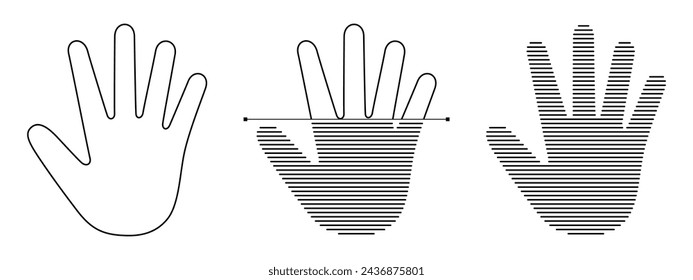 Palm print recognition icon set. User hand biometric id scan symbol. Person identification security badge. Human fingerprint verification sign. Digital access cyber security system concept vector logo