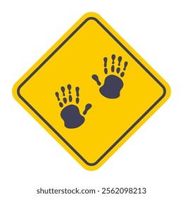 palm prints on yellow background. Human footprints