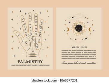 Palm Reading and Fortune Teller Illustration Card Design in Vector.