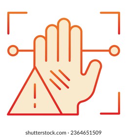 Palm recognition attention flat icon. Palmprint scan alarm red icons in trendy flat style. Hand verification alert gradient style design, designed for web and app. Eps 10