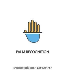 palm recognition concept 2 colored line icon. Simple yellow and blue element illustration. palm recognition concept outline symbol design