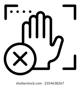 Palm recognition error line icon. Palmprint access fail vector illustration isolated on white. Hand biometric scanning outline style design, designed for web and app. Eps 10