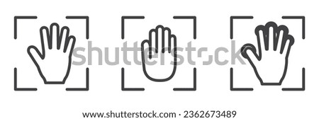 Palm recognition icon, palm vein scanning and verification. Secure identity verification systems icon vector set in thin line style, Vector set of biometric line icons.
