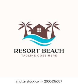 Palm Resort Logo Template Isolated in White Background
