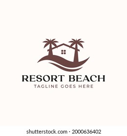 Palm Resort Logo Template Isolated in White Background