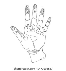 Palm of a robot, drawn with lines isolated on white background