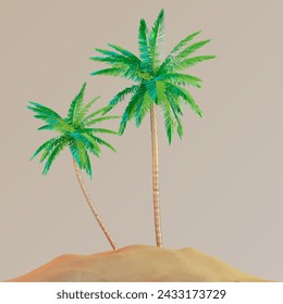palm sand ocean 3d render beach cloud