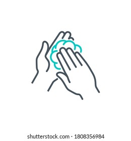 palm with sanitizer drop of gel single line icon isolated on white. Perfect outline symbol clean hands Coronavirus Covid 19 banner wash hands Quality design element with editable Stroke line thickness