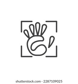Icono de línea de autenticación de exploración de la palma. signo de estilo lineal para concepto móvil y diseño web. Icono de vector de contorno de reconocimiento de palma. Símbolo, ilustración del logotipo. Gráficos vectoriales