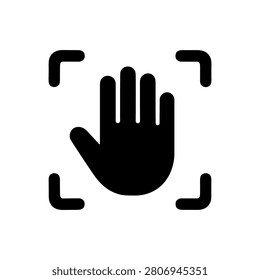 Palm Scan Icon Containing hand recognition, biometric authentication, and identity verification. Solid icon