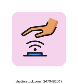 Palm scanning line icon. Hand, sensor, palm print. Verification concept. Can be used for topics like identity, data security, detection, authentication.