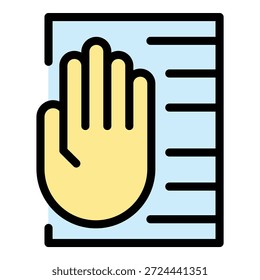 Vector de contorno de icono de sistema de escaneo de palma. Escáner de la mano. Color de reconocimiento biométrico plano