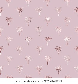 Palm seamless pattern. Abstract palm trees background. Modern palmtree texture. Repeated rose gold color lattice. Repeating coconut tree wallpaper for design prints. Repeat patern. Vector illustration