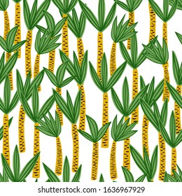 Palm seamless pattern in doodle style. Endless print texture. Cute exotic hawaiian background. Design for fabric, textile print, wrapping paper. Vector illustration