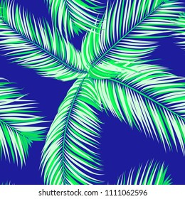 Palm Seamless Pattern. Exotic Leaves. Tropic Summer Background. Colorful Vector Palm Branches. Realistic Jungle Foliage. Palm Seamless Background for Print, Cloth Design, Textile, Wallpaper, Wrapping.