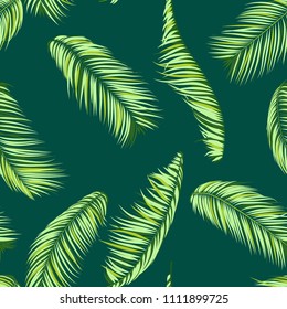 Palm Seamless Pattern. Exotic Leaves. Tropic Summer Background. Green Vector Palm Branches. Realistic Jungle Foliage. Palm Seamless Background for Print, Cloth Design, Textile, Wallpaper, Wrapping.
