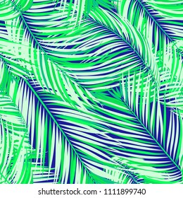 Palm Seamless Pattern. Exotic Leaves. Tropic Summer Background. Colorful Vector Palm Branches. Realistic Jungle Foliage. Palm Seamless Background for Print, Cloth Design, Textile, Wallpaper, Wrapping.