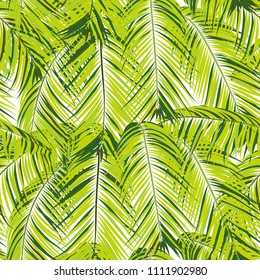 Palm Seamless Pattern. Exotic Leaves. Tropic Summer Background. Green Vector Palm Branches. Realistic Jungle Foliage. Palm Seamless Background for Print, Cloth Design, Textile, Wallpaper, Wrapping.