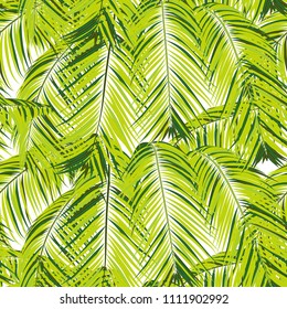 Palm Seamless Pattern. Exotic Leaves. Tropic Summer Background. Green Vector Palm Branches. Realistic Jungle Foliage. Palm Seamless Background for Print, Cloth Design, Textile, Wallpaper, Wrapping.