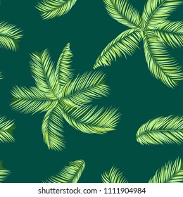 Palm Seamless Pattern. Exotic Leaves. Tropic Summer Background. Green Vector Palm Branches. Realistic Jungle Foliage. Palm Seamless Background for Print, Cloth Design, Textile, Wallpaper, Wrapping.