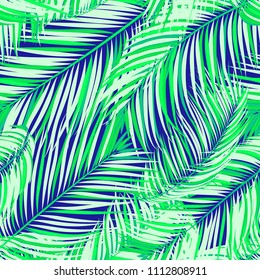 Palm Seamless Pattern. Exotic Leaves. Tropic Summer Background. Colorful Vector Palm Branches. Realistic Jungle Foliage. Palm Seamless Background for Print, Cloth Design, Textile, Wallpaper, Wrapping.