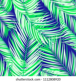 Palm Seamless Pattern. Exotic Leaves. Tropic Summer Background. Colorful Vector Palm Branches. Realistic Jungle Foliage. Palm Seamless Background for Print, Cloth Design, Textile, Wallpaper, Wrapping.