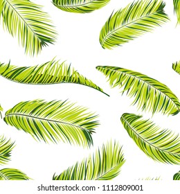 Palm Seamless Pattern. Exotic Leaves. Tropic Summer Background. Green Vector Palm Branches. Realistic Jungle Foliage. Palm Seamless Background for Print, Cloth Design, Textile, Wallpaper, Wrapping.